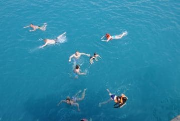 Alanya pirate boat stopped near Cleopatra Beach for swimming